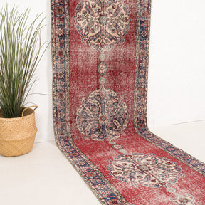 Red and Blue Runner Wool Rug