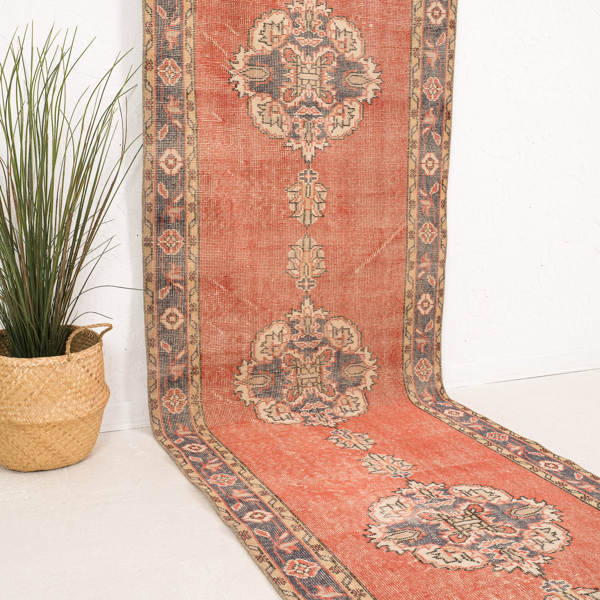 Red and Beige Runner Wool Rug