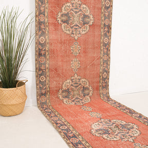 Red and Beige Runner Wool Rug