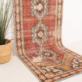 Red and Beige Runner Wool Rug