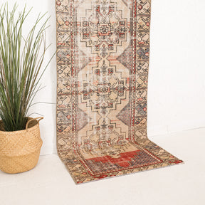 Beige and Red Runner Wool Rug