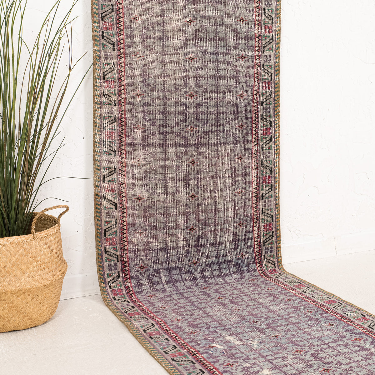Gray and Purple Runner Wool Rug