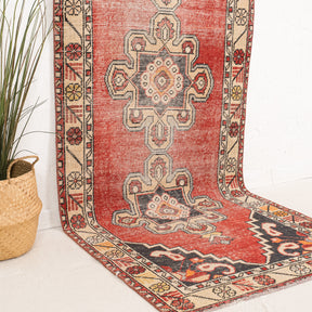Red and Beige Runner Wool Rug