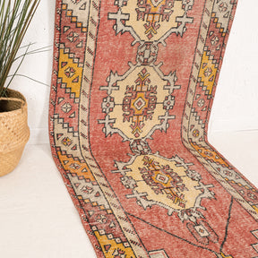 Red and Beige Runner Wool Rug