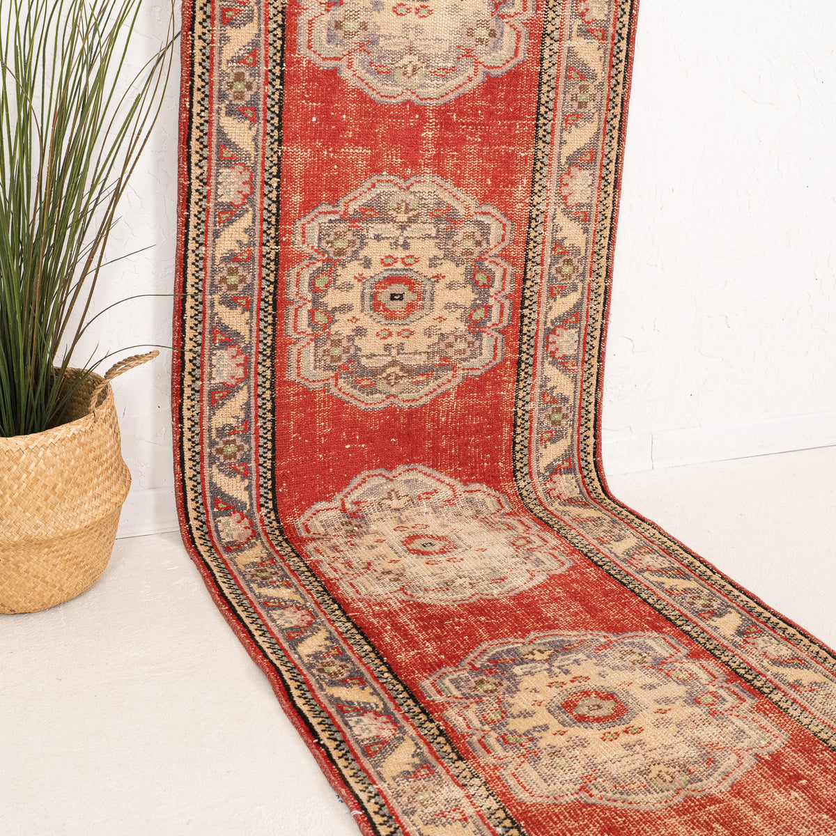 Red and Beige Runner Wool Rug