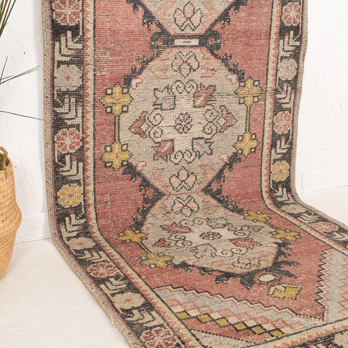 Red and Beige Runner Wool Rug