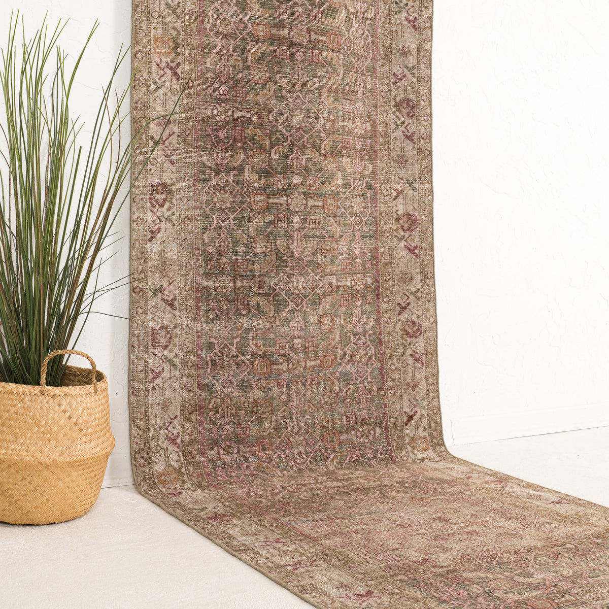 Brown and Beige Runner Wool Rug