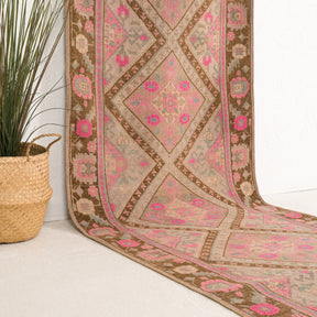 Beige and Pink Runner Wool Rug