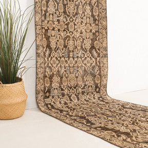 Brown and Beige Runner Wool Rug