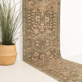 Beige and Green Runner Wool Rug