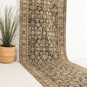 Brown and Beige Runner Wool Rug