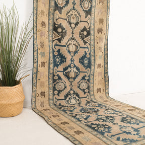 Beige and Blue Runner Wool Rug