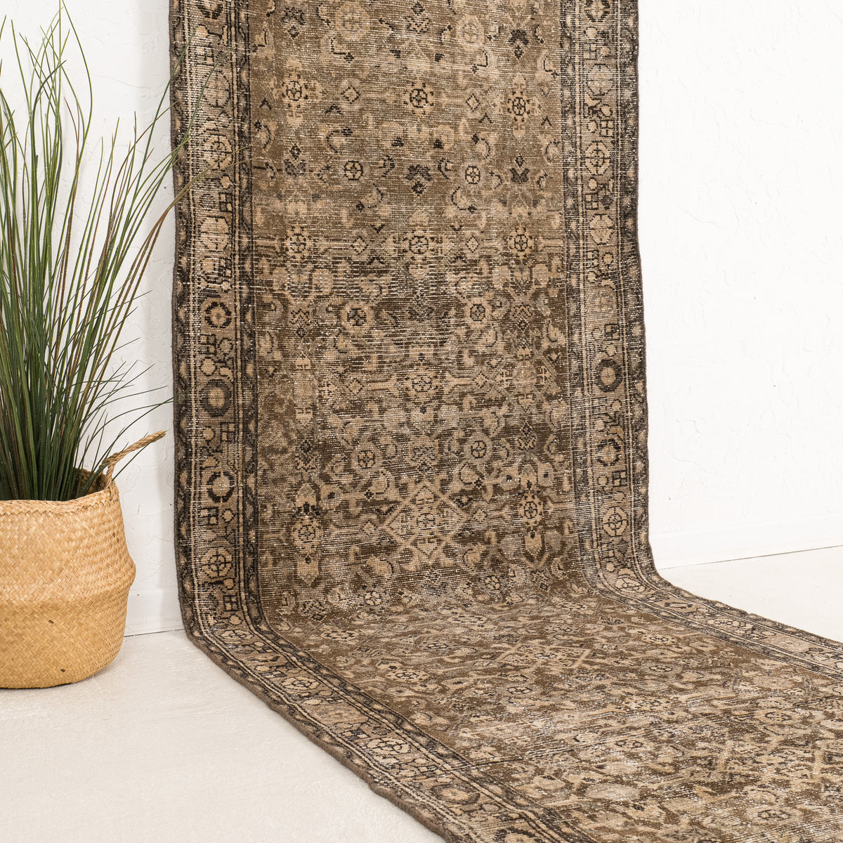 Brown and Beige Runner Wool Rug