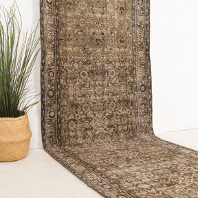 Brown and Beige Runner Wool Rug