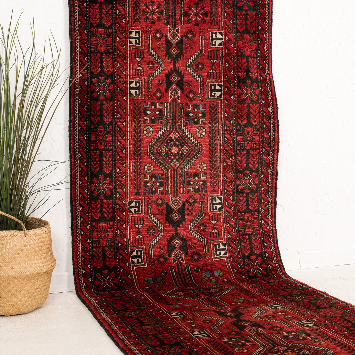 Red and Black Runner Wool Rug