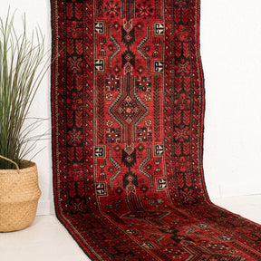 Red and Black Runner Wool Rug