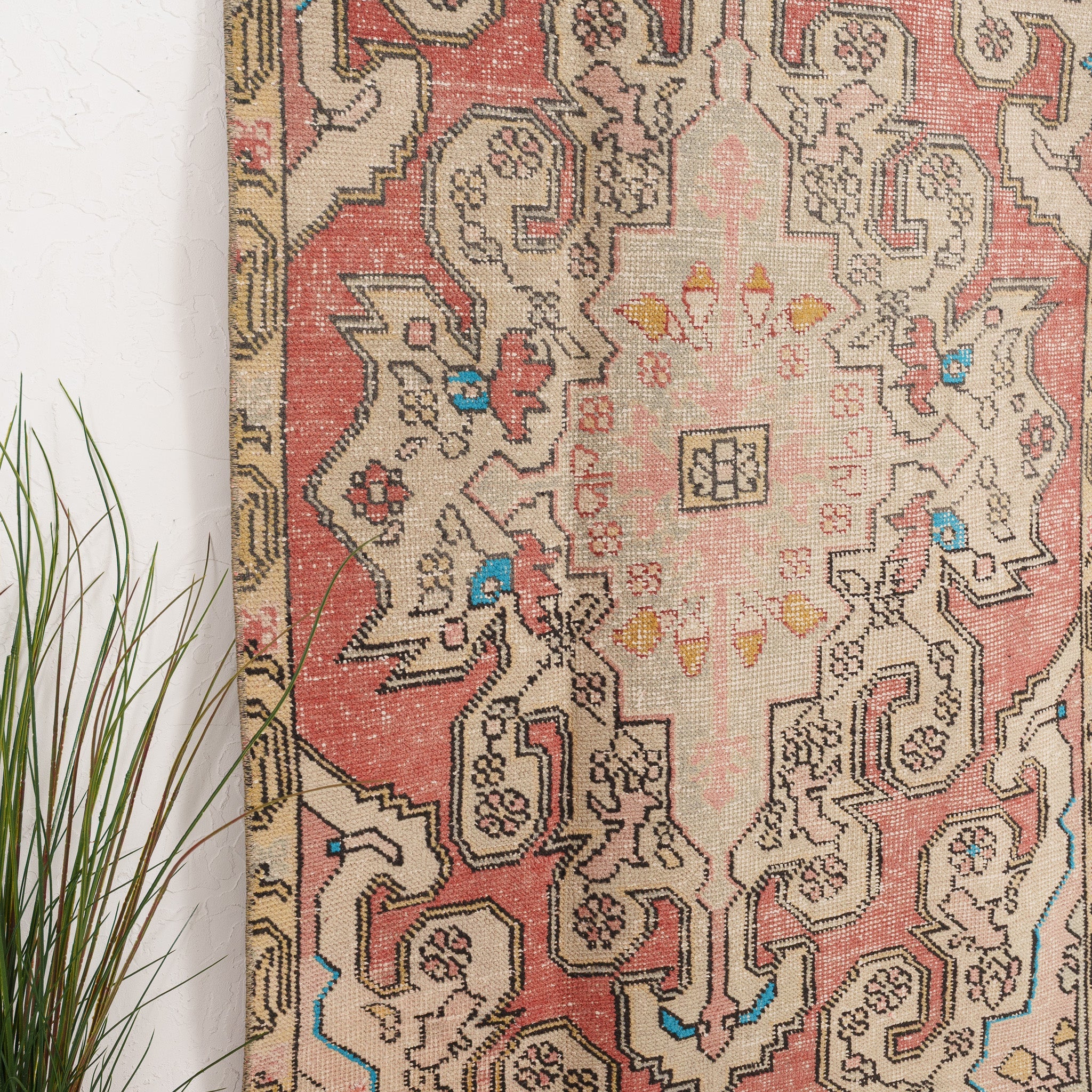 Beige and Red Area Wool Rug