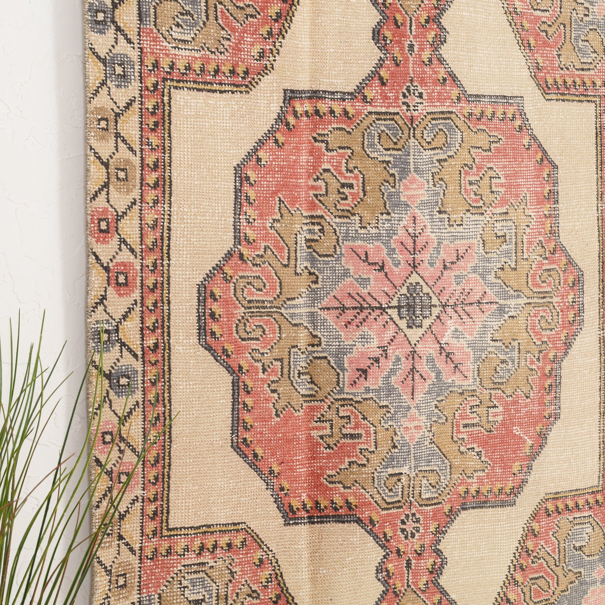 Beige and Pink Area Wool Rug