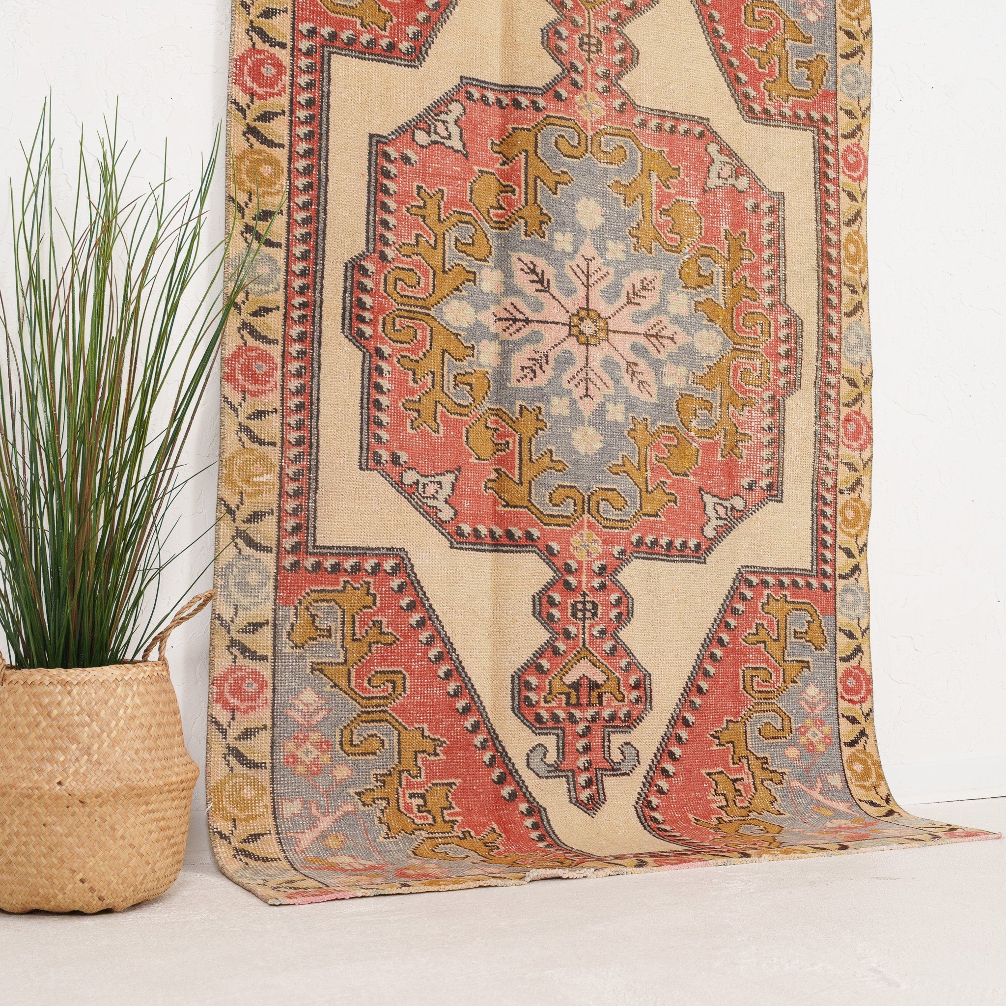 Beige and Red Area Wool Rug