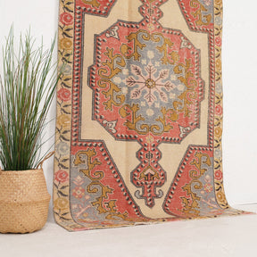Beige and Red Area Wool Rug