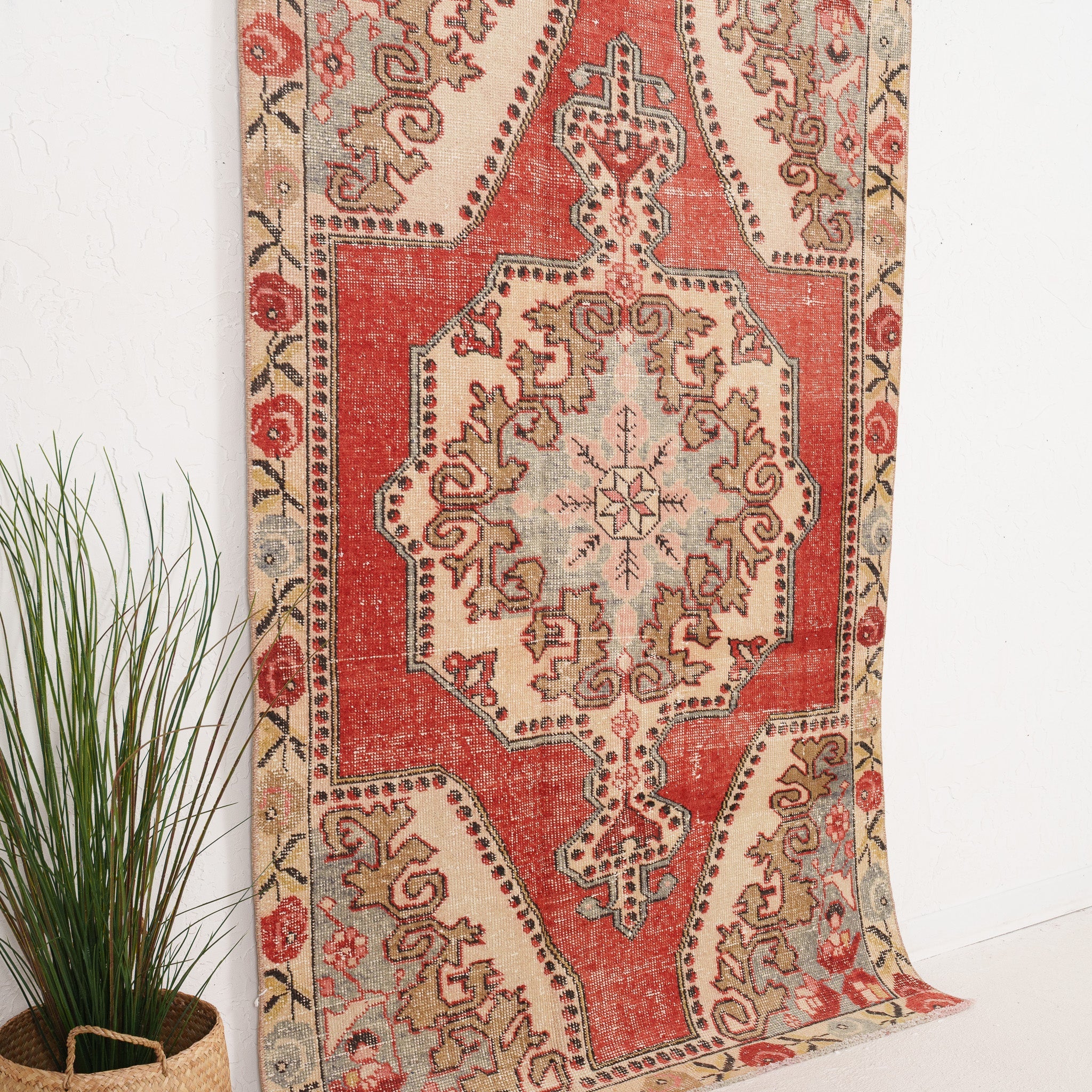 Red and Beige Area Wool Rug