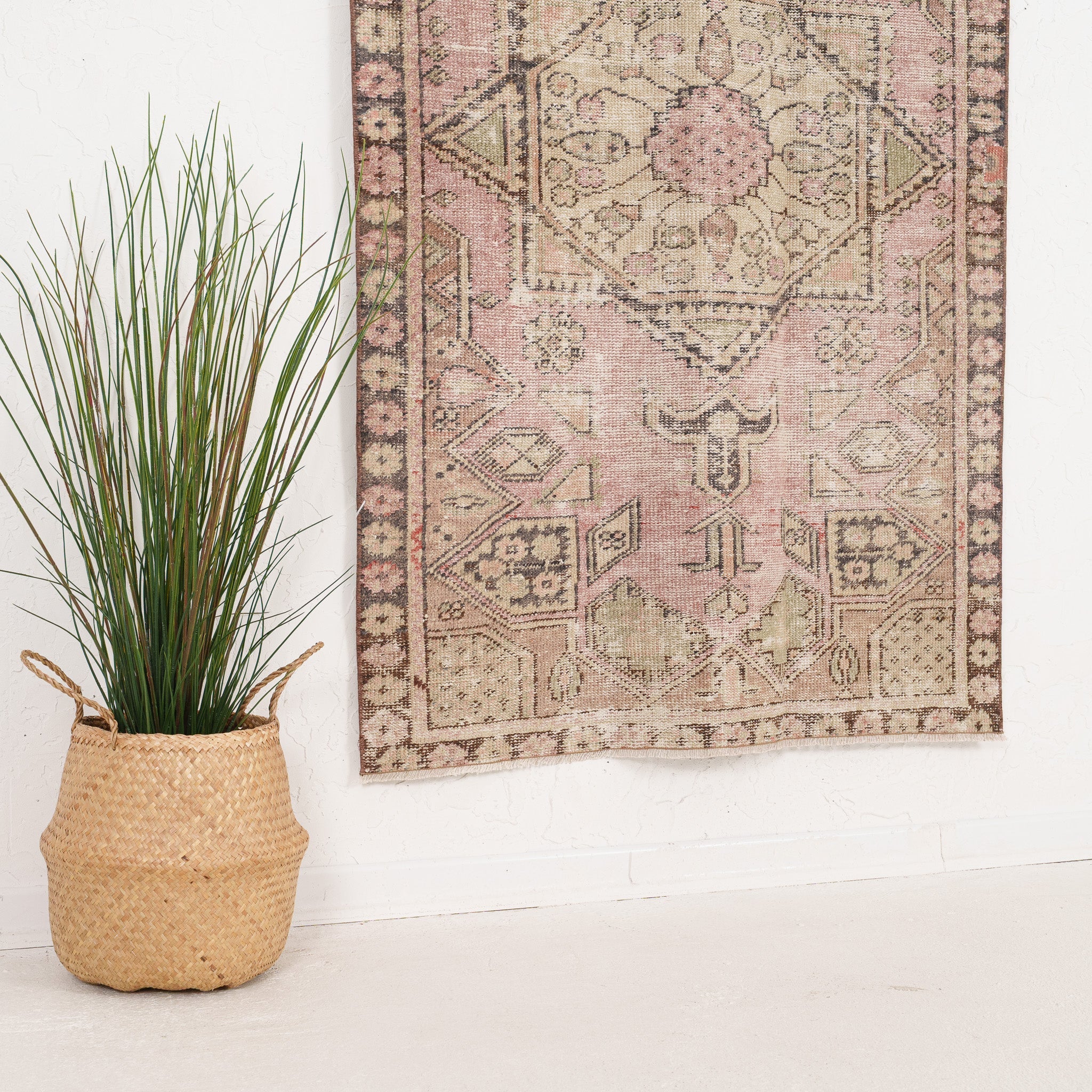 Pink and Beige Area Wool Rug