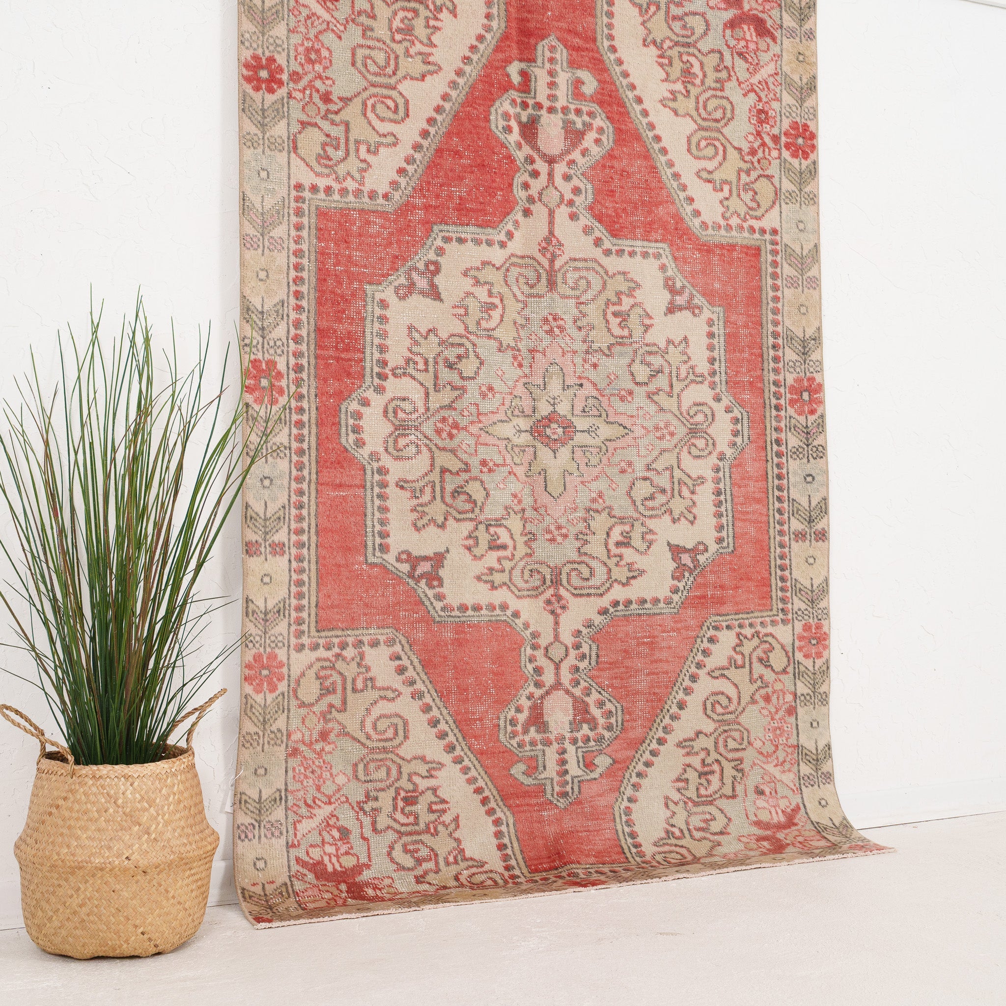 Red and Beige Area Wool Rug