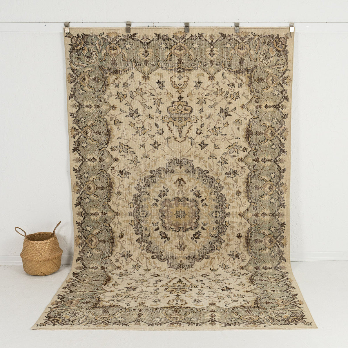 Handmade 6x10 area rug in beige, ideal for a cozy living room, dining room, bedroom, office