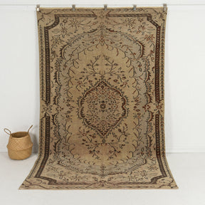 Handmade 6x9 area rug in beige, ideal for a cozy living room, bedroom, dining room