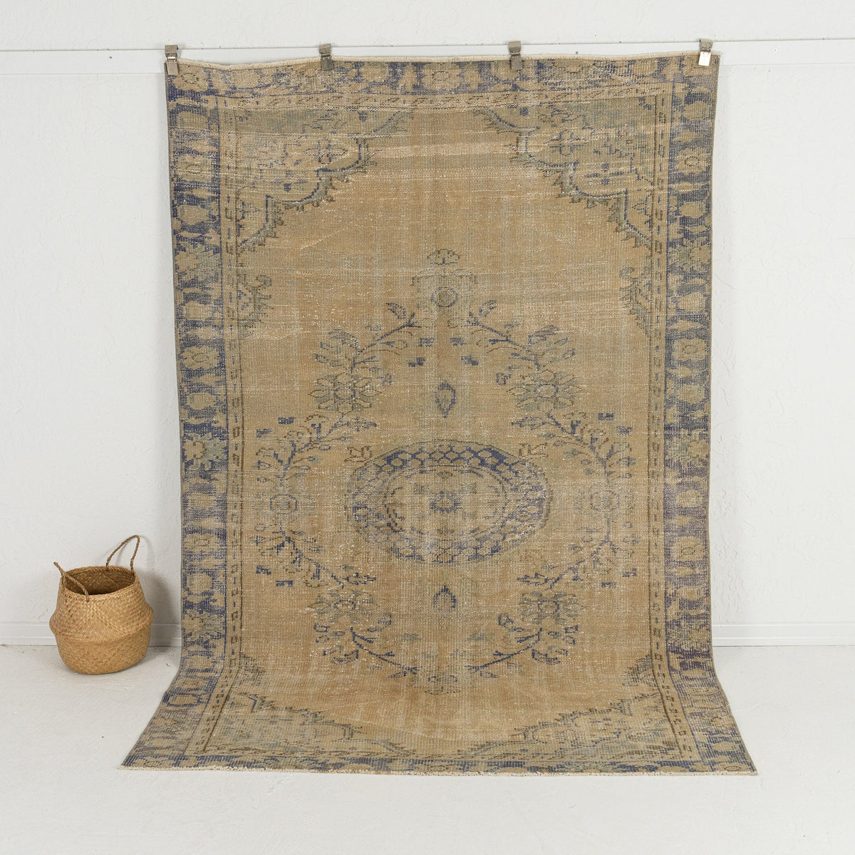 Handmade 6x9 area rug in beige, ideal for a cozy living room, bedroom, dining room