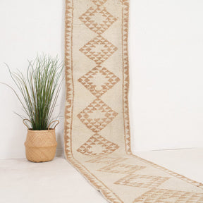 Beige and Brown Runner Wool Rug
