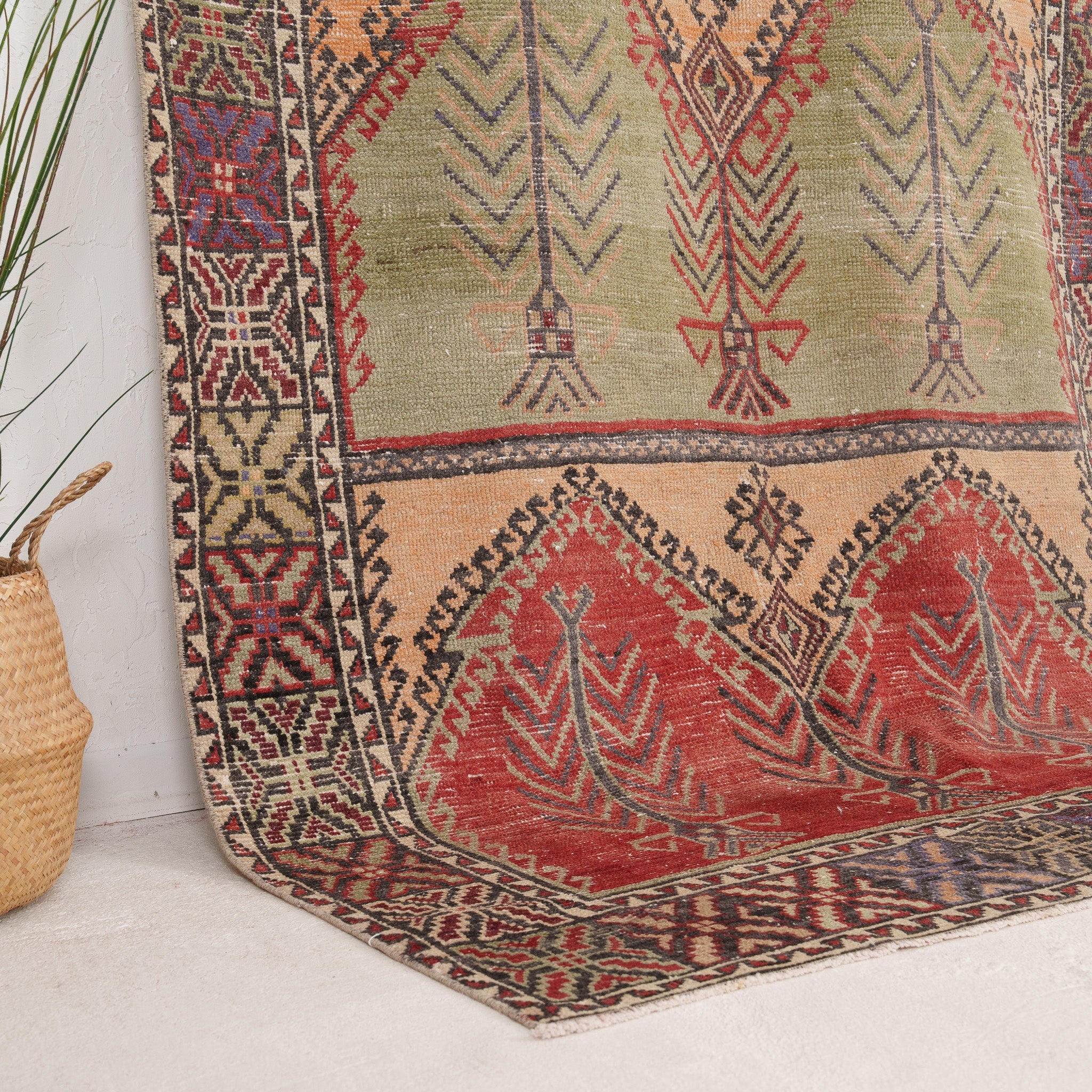 Red and Green Area Wool Rug