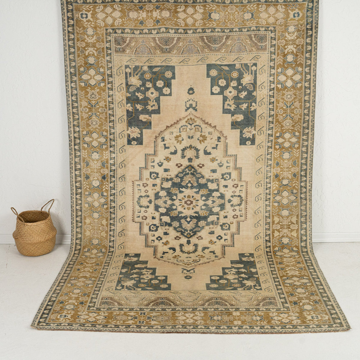 Handmade 6x10 area rug in beige, ideal for a cozy living room, dining room, bedroom, office