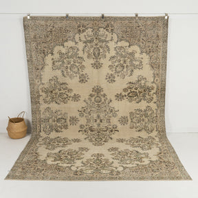 Handmade 8x11 area rug in beige, ideal for a cozy living room, dining room, bedroom, office