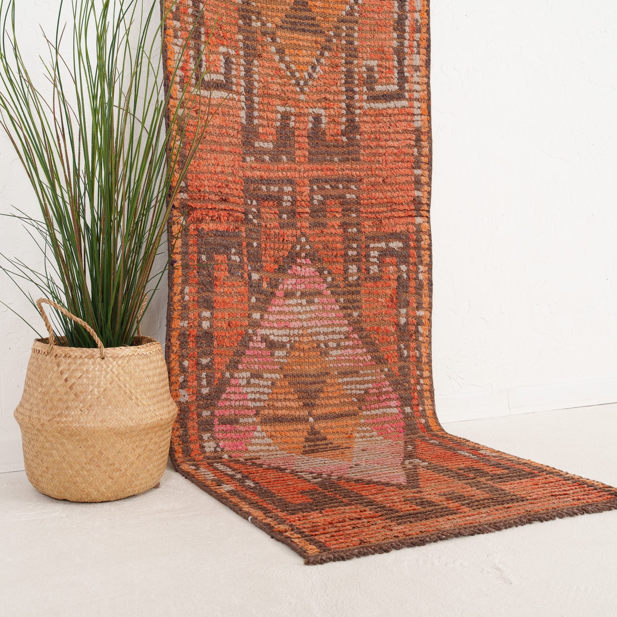 Orange and Brown Runner Wool Rug