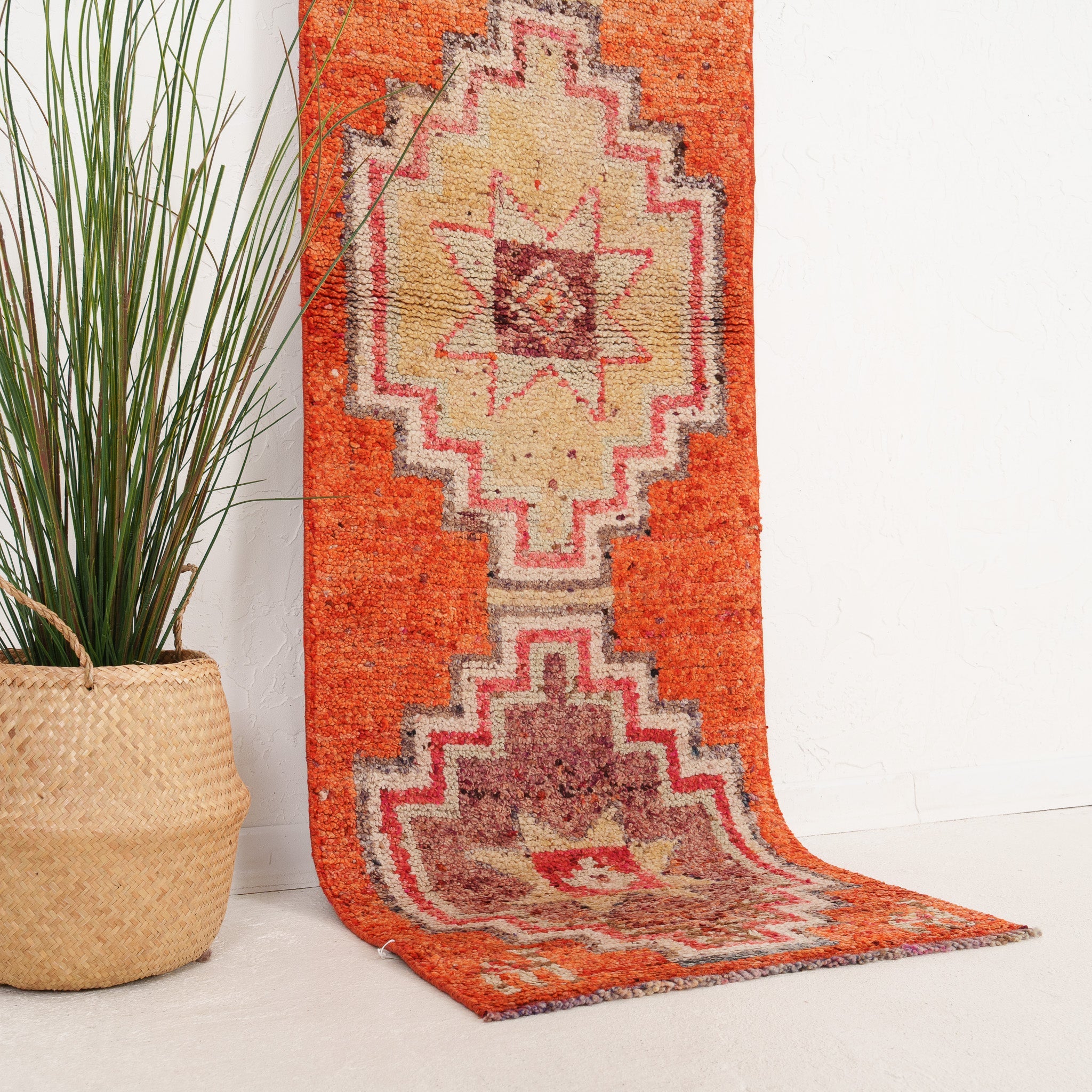 Orange and Beige Runner Wool Rug