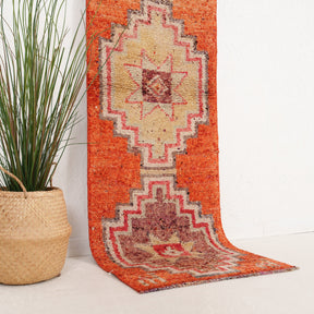 Orange and Beige Runner Wool Rug