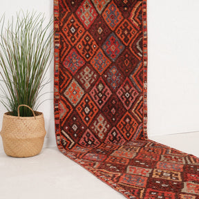 Red and Brown Runner Wool Rug