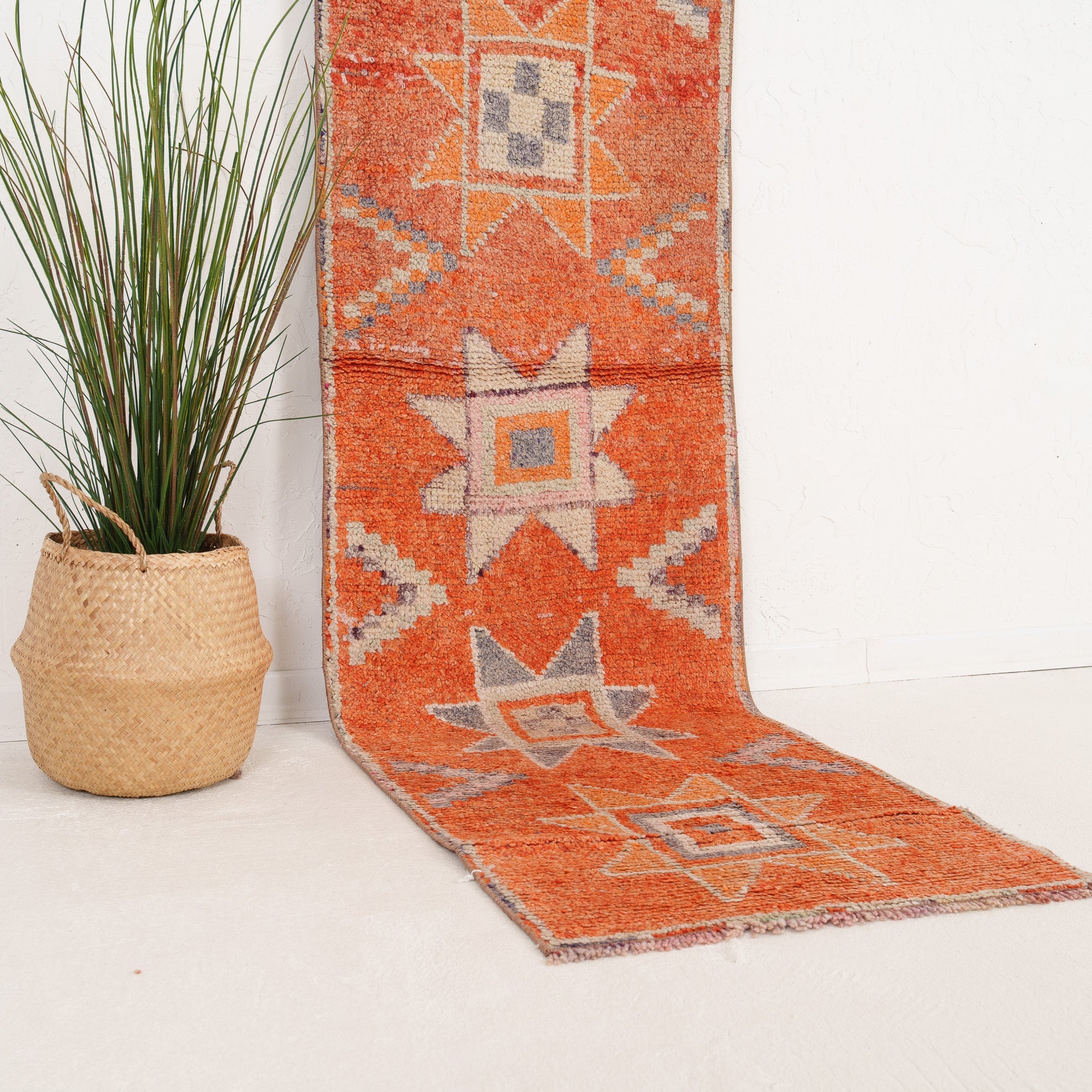 Orange and Beige Runner Wool Rug