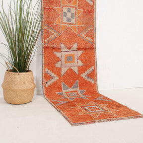 Orange and Beige Runner Wool Rug