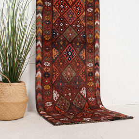 Brown and Red Runner Wool Rug
