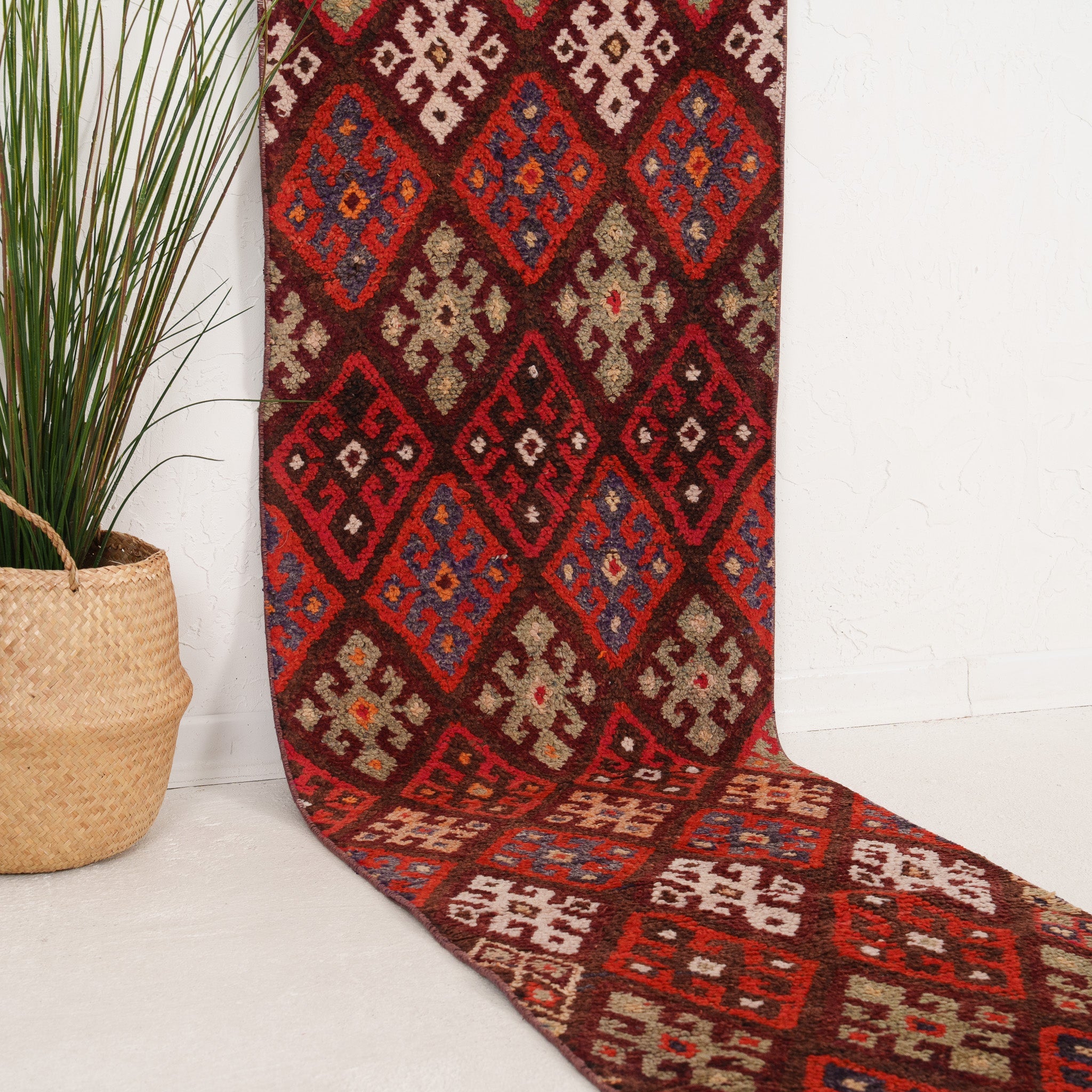 Red and Brown Runner Wool Rug
