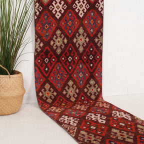 Red and Brown Runner Wool Rug