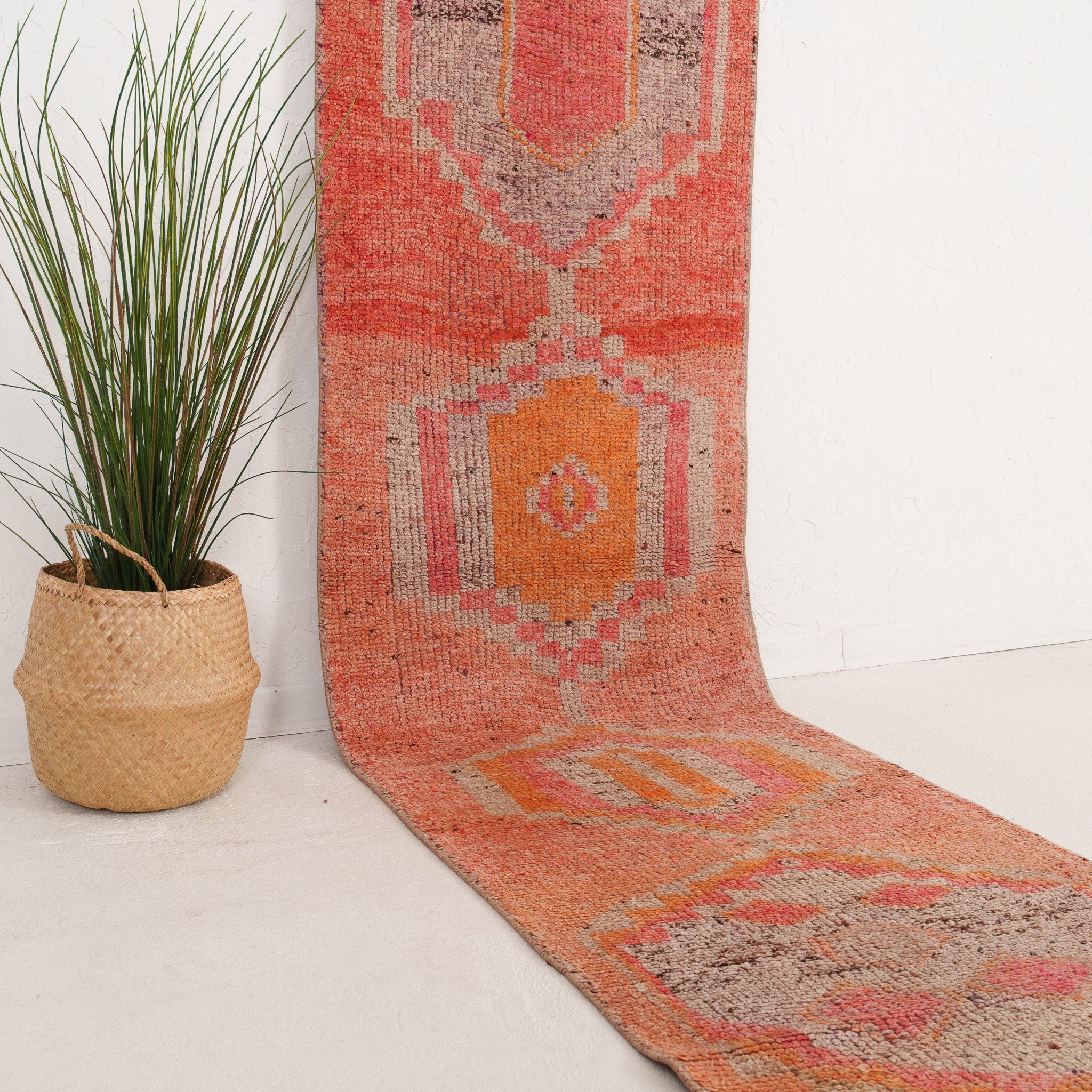 Orange and Beige Runner Wool Rug