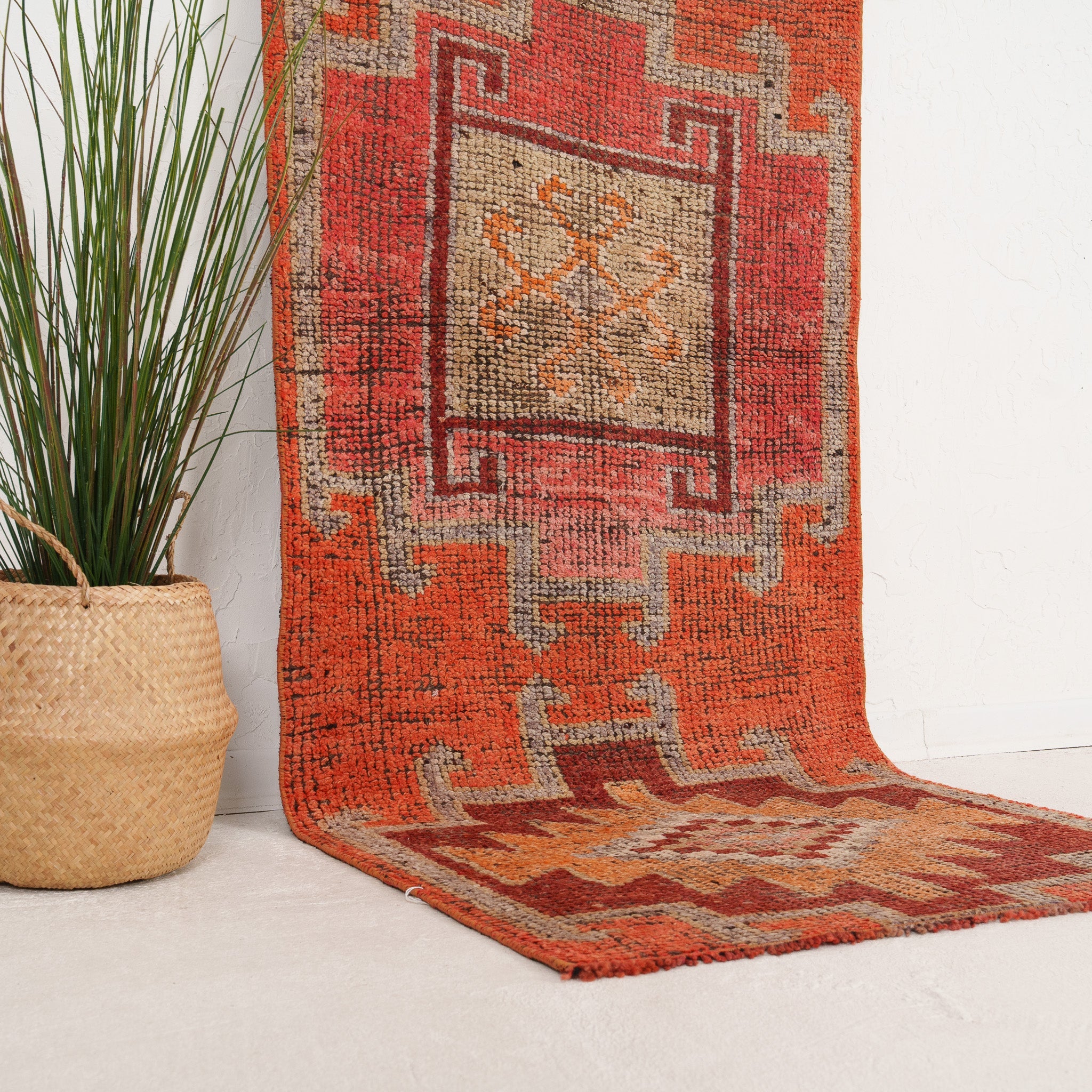 Orange and Red Runner Wool Rug