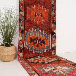 Red and Orange Runner Wool Rug