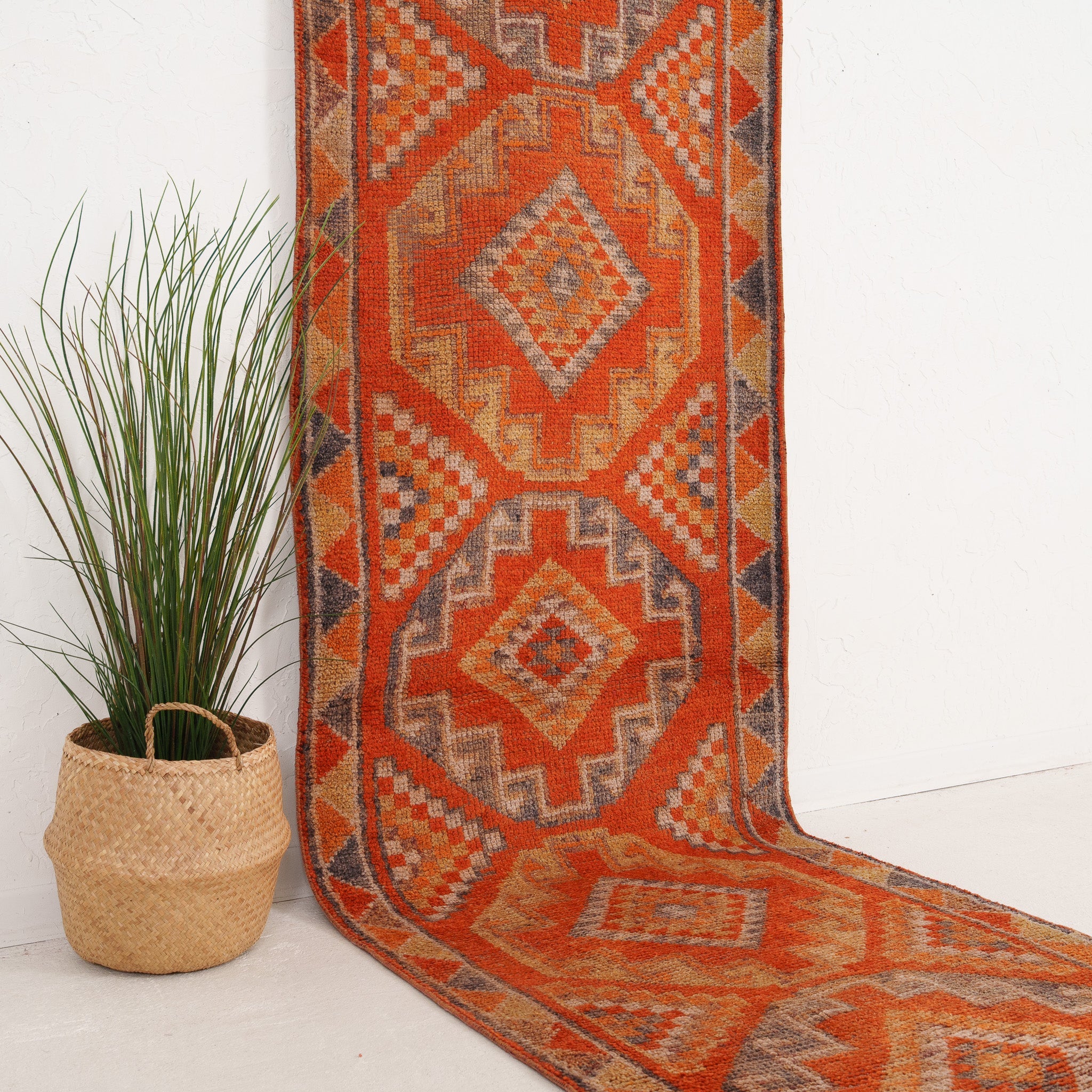 Orange and Brown Runner Wool Rug