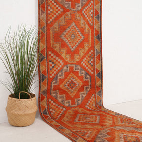Orange and Brown Runner Wool Rug
