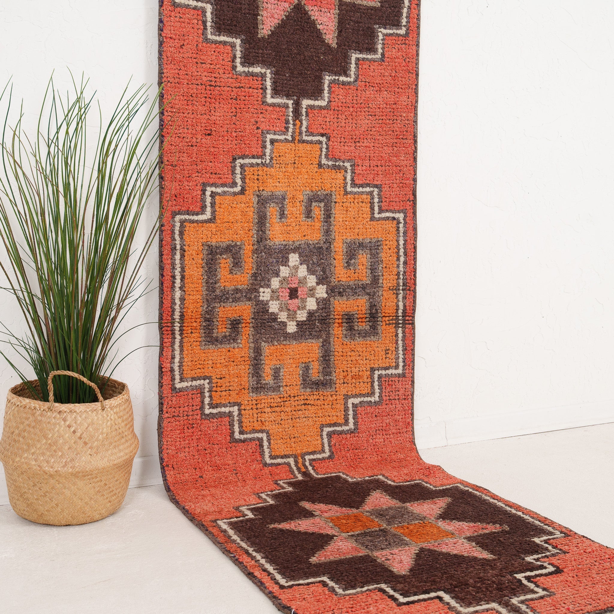 Orange and Brown Runner Wool Rug