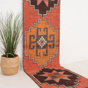 Orange and Brown Runner Wool Rug